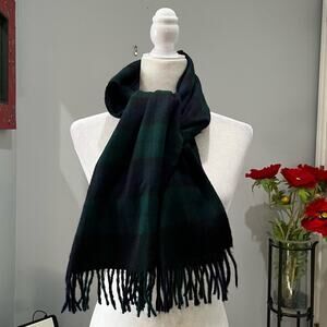 NEW VINTAGE Fraas Germany Merino Wool Angora German Plaid Fringe Scarf